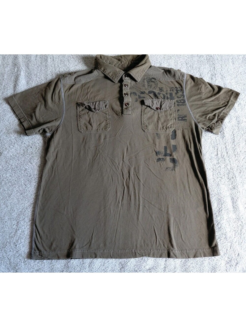 Point Zero Mens Large Green Two Pocket Polo Shirt Cotton Graphic Military